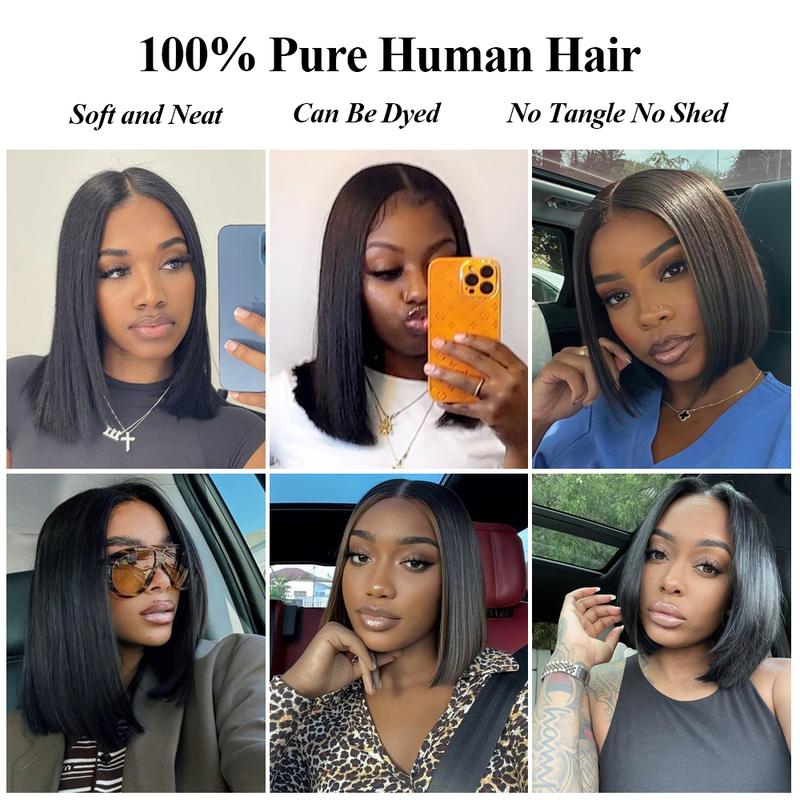 VIPbeauty Straight V Part Bob Wig Human Hair Glueless No Leave Out Upgraded U Part Wig For Women 10-16 Inch Short Human Hair Brazilian Raw Hair 1B Natural Black Color 150%