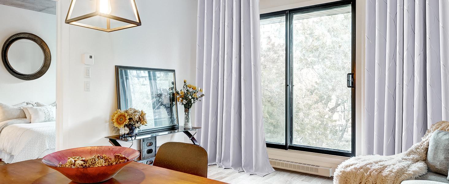 Deconovo Blackout Curtains (2 Panels, Silver|Gold Wave Print) - Thermal Insulated, Soundproof Room Home Decor Drapes for Living Room, Bedroom & Office
