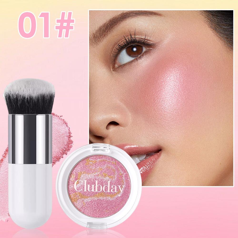 Marble Blush Powder with Brush, Shiny Silky Smooth, Natural Luster, Long Lasting Waterproof, Ideal for Daily & Party Makeup