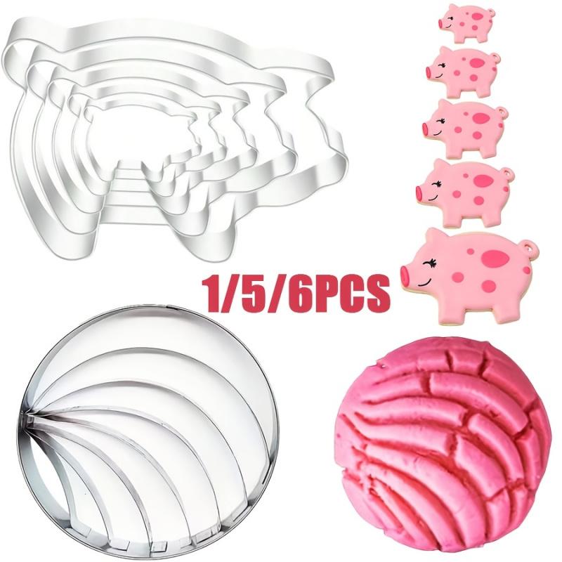 1/5/6-piece set with optional stainless steel bread mold, double-sided sealed molding; Paired with small pig, conch and other shaped biscuit cutting molds, the embossing is clear and not easy to stick. Suitable for birthday and holiday parties
