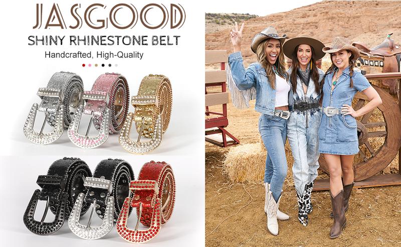 JASGOOD Women Men Rhinestones Belt,Bling Western Cowgirl Cowboy Studded Leather Belt Diamond Waist Belt for Jeans Pants dealsforyoudays