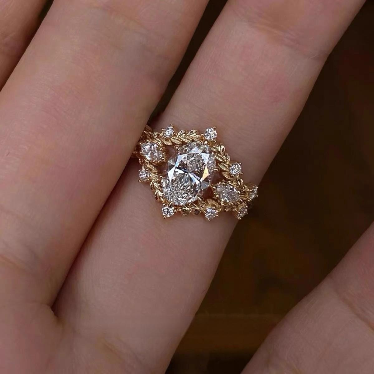 Vintage Gold Plated Diamond Ring Intricate Vine Leaf Wrap Design Adjustable Stackable Statement Ring for Women