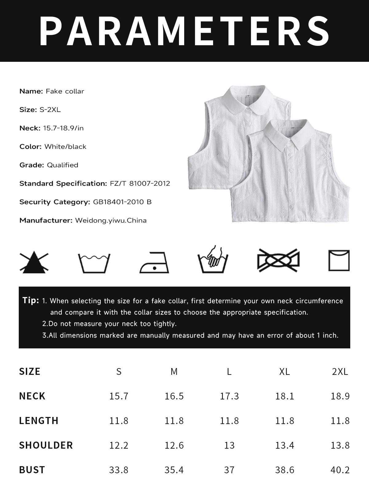 Ladies' fake collar set with a pure cotton round collar. It is available in various size specifications, including M, L, XL and 2XL. It can be matched with all kinds of coats and is suitable for wearing on various daily occasions.