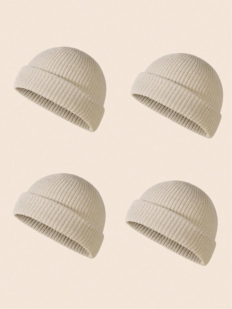 Men's Solid Color Beanie Set, Knit Style, Knitted Hat, Perfect for Fall & Winter Daily Wear, 4 Piece Pack, Casual Fashion Accessories