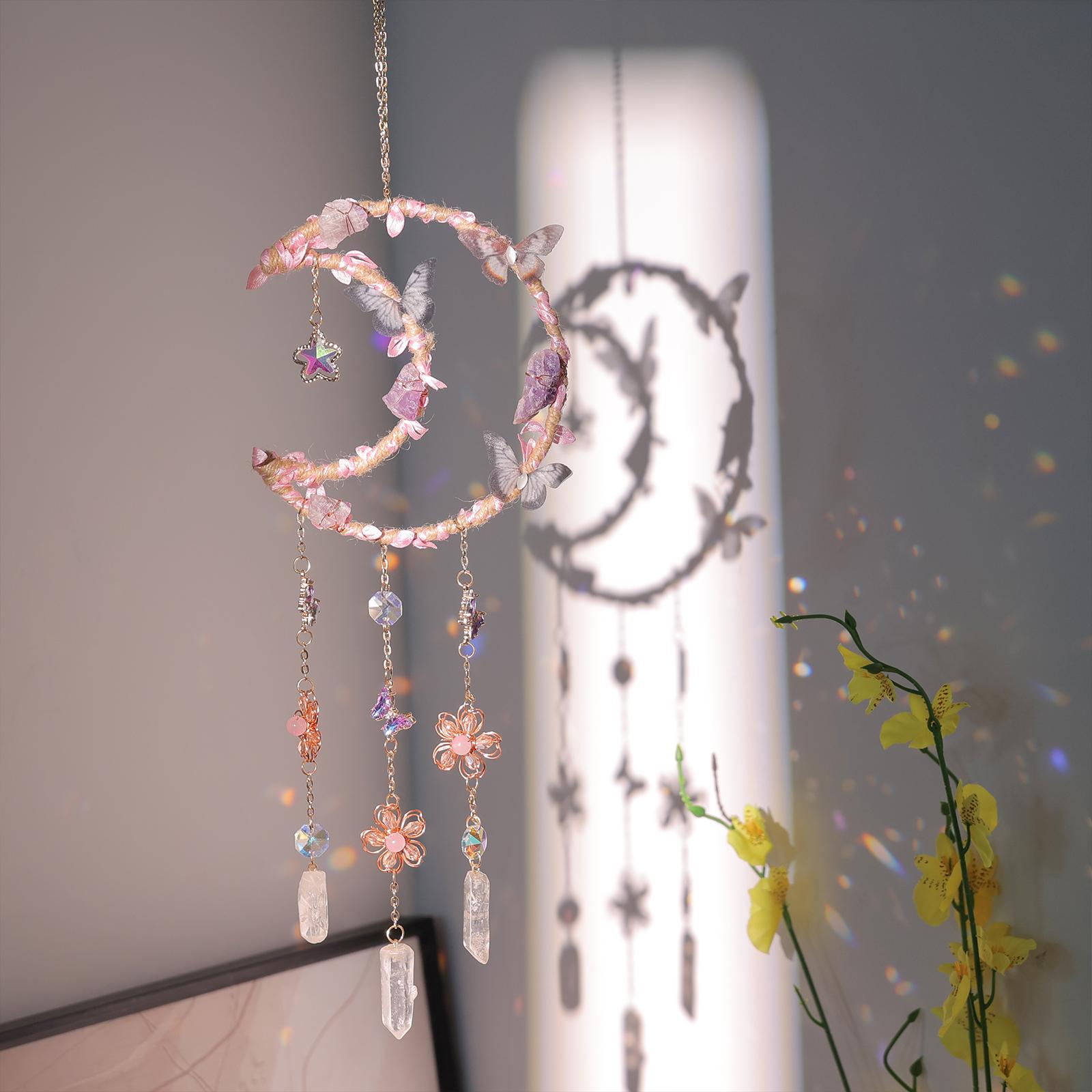 Handmade Hemp-Rope-Wrapped Leaf Butterfly Sun Catcher, Crystal Ball Rainbow Maker Wall Hanging Ornament Home Hanging Decoration Items for Home Décor, Holiday Gift Idea #GLOBAL PICKS
