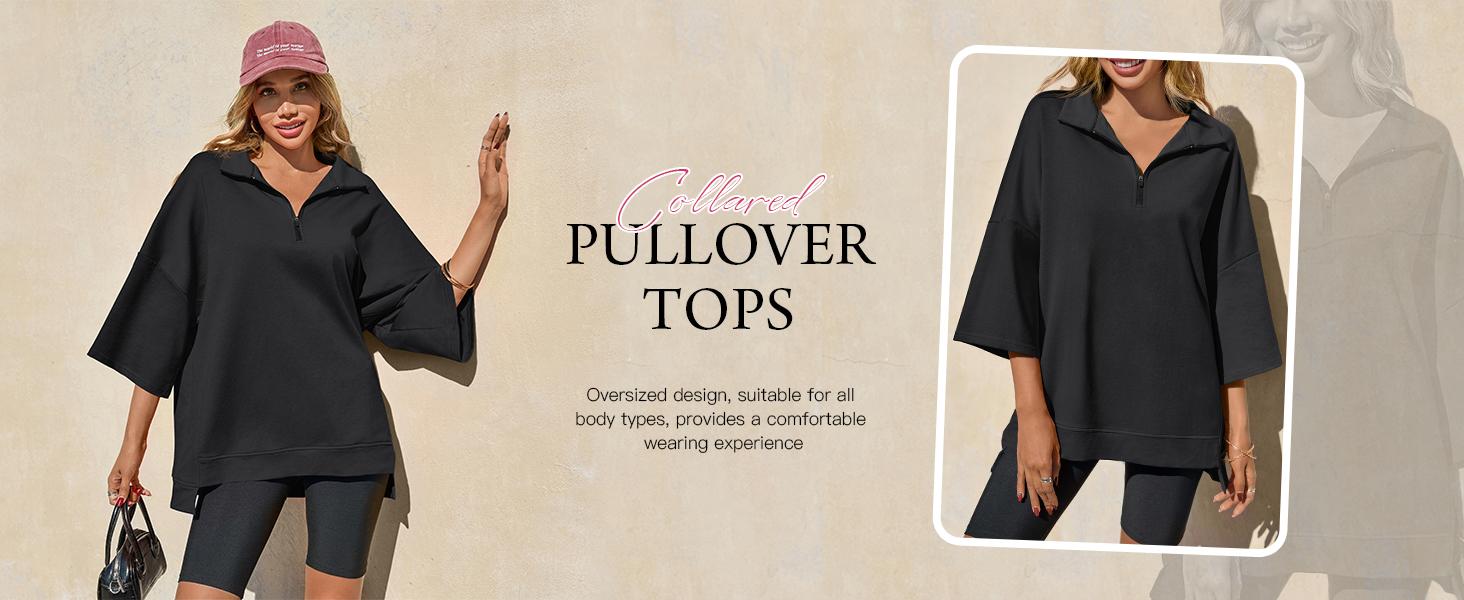 FISOEW Womens Oversized Sweatshirt Casual Zip Up V Neck 3/4 Sleeve High Low Pullover Tunic Tops Fit Hoodie y2k outfits school outfits Womenswear Black Style Zipper Basic FISOEW Womens Oversized Sweatshirt Casual Zip Up V Neck 3/4 Sleeve High Low Pullover Tunic Tops Fit Hoodie y2k outfits school outfits Womenswear Black Style Zipper Basic