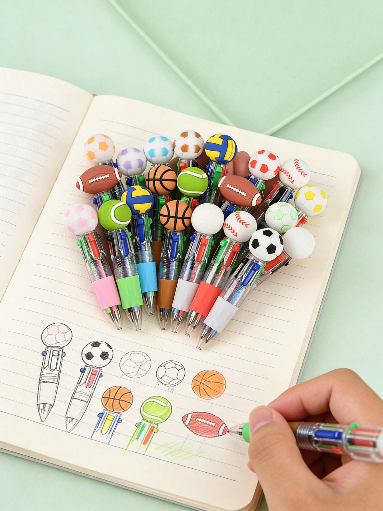 10Pcs Retractable Sports Ballpoint Pens, Mini Space Pen with Football/basketball/rugby Decor, Cute Stationery Set for School, Parties, Gifts
