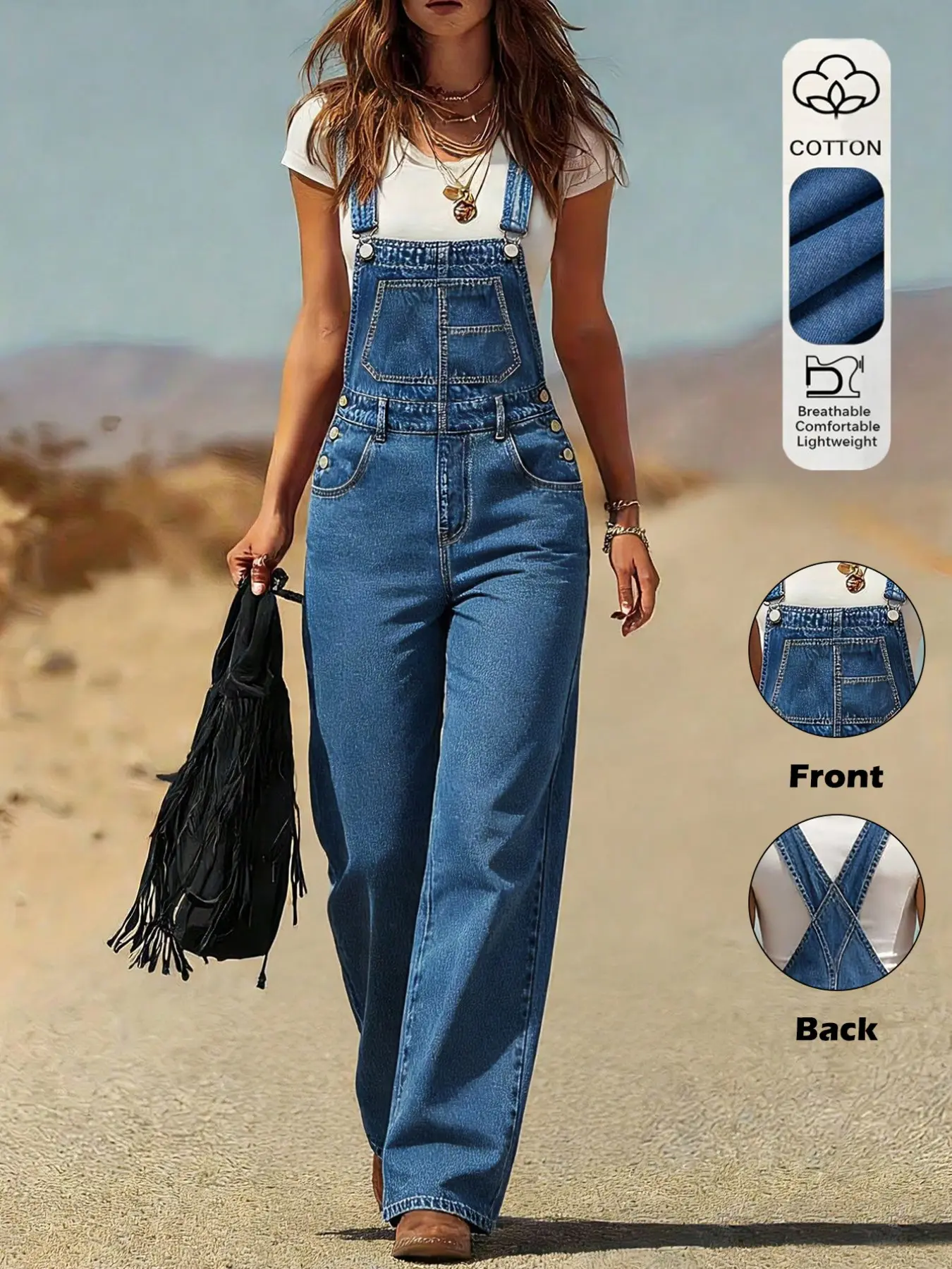 Women's Denim Cotton Jumpsuit with Adjustable Straps, Pocketed High-Waist Sleeveless Design, Vintage Street Style for All Seasons