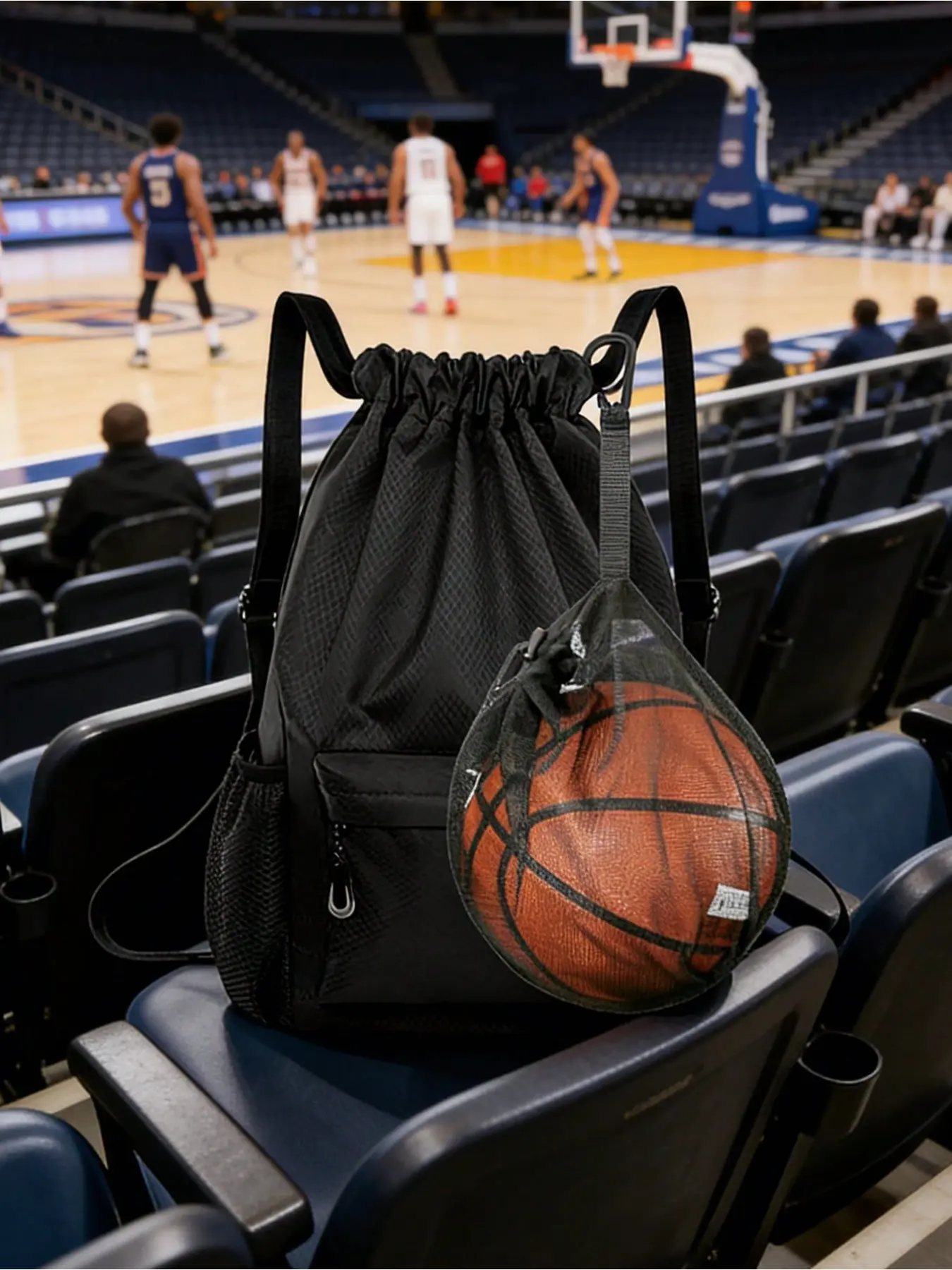 Detachable Basketball Net Sports Drawstring Backpack, Waterproof Fitness Bag with Ball Pouch and Front Pocket, Large Capacity for Men, Teens, Athletes