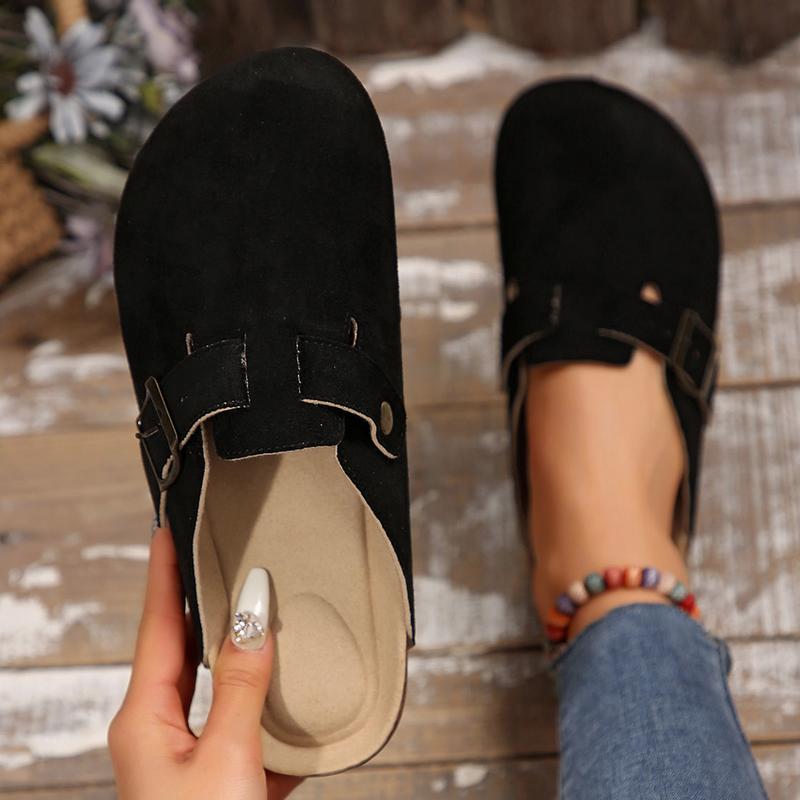 Womens Clogs Slip-on Potato Shoes Leather Mules with Suede Cork Footbed