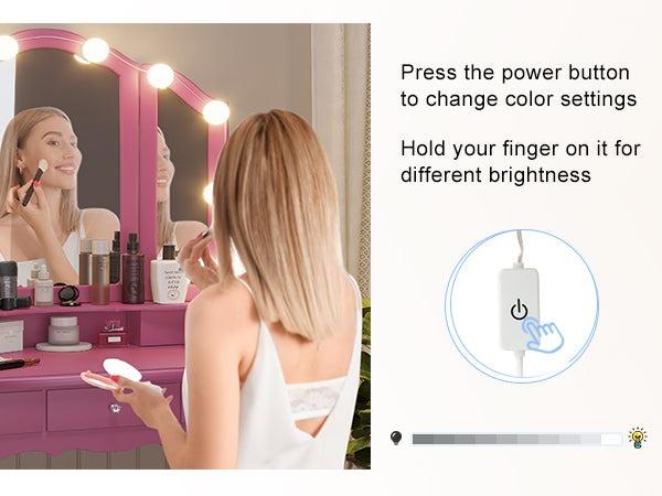 Sikaic Makeup Vanity Set with Lighted Mirror Stool Drawers and Cushioned Stool Desk Bedroom