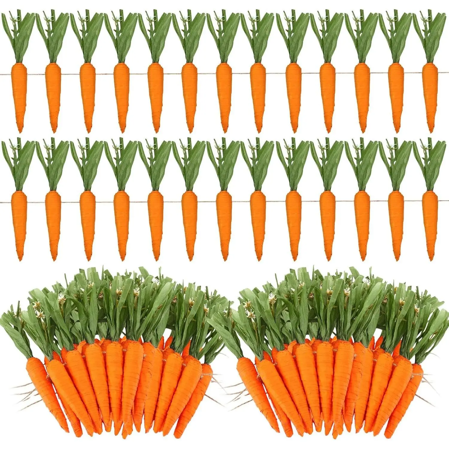 3 Pack Easter Garland Decor 36 Pcs Artificial Carrot Ornaments 25.5ft Hanging Carrot Banner for Mantel Fireplace Kitchen Party Decorations Orange 7.5 Inch Classic Style