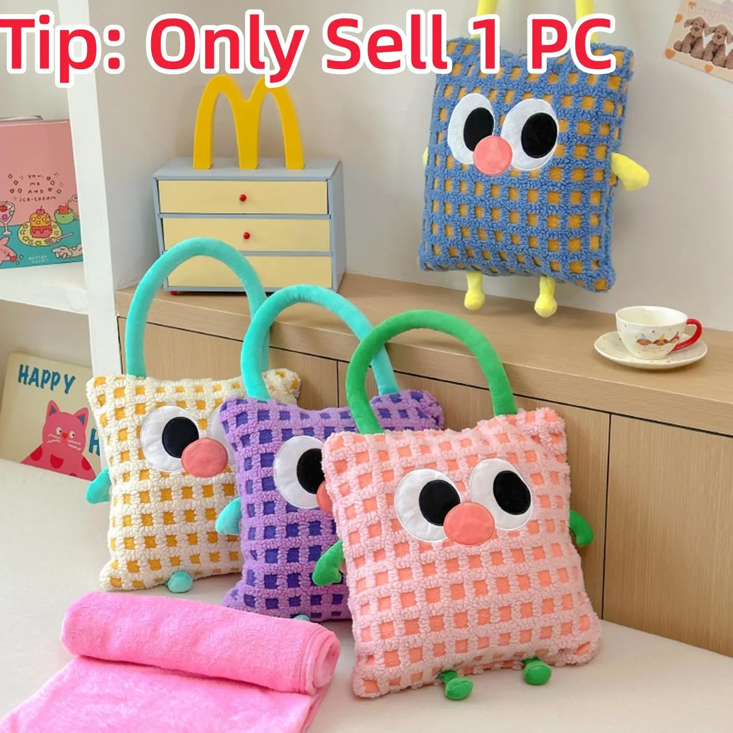 2-In-1 Pillow and Blanket Set, Square Cushion, Airplane Blanket, Lightweight Cozy Blanket, Lightweight Warmth, Ideal for Adults and Kids, Christmas Birthday Gift, Travel Essential