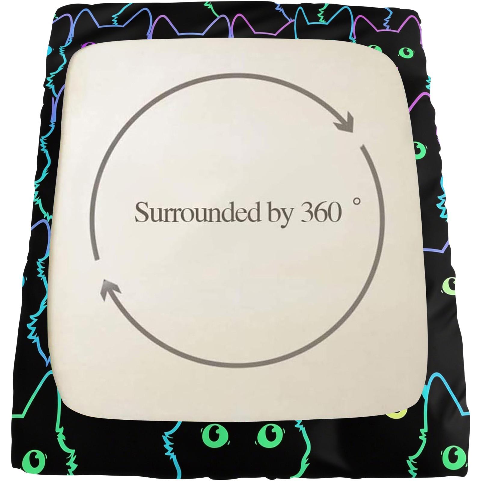 Neon Cat Fitted Sheet Set, 3 Pieces (1 Fitted Sheet + 2 Pillowcases), Deep Pocket, Cute Colorful Cat Print, Black Bedding for Girls Teens, Soft Skin-Friendly, Aesthetic Room Decor, All Seasons