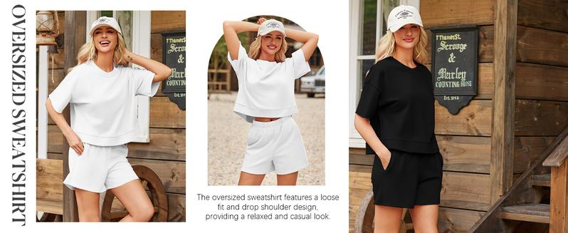 FISOEW Womens 2 Piece Outfits Casual Oversized Cropped Sweatshirt and High Waist Running Shorts Tracksuit Sets tracksuits #Springtok #TikTokShopJumpstartSale Summer Sportswear i am gia track set tracksuits for women