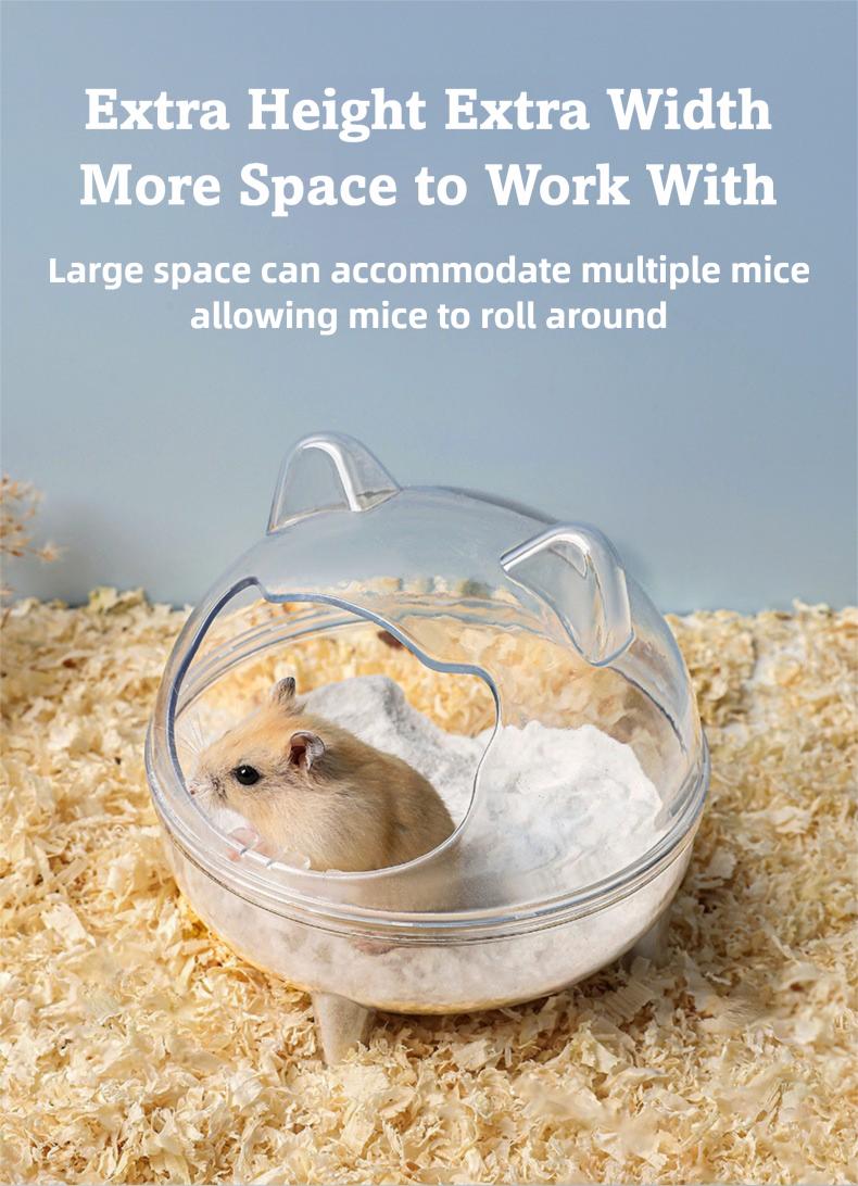Small Pet Bathhouse - Transparent, Splash-Proof Bathing Container for Hamsters, Syrian Hamsters, Chinchillas, and Other Small Animals (Includes Bath Sand)