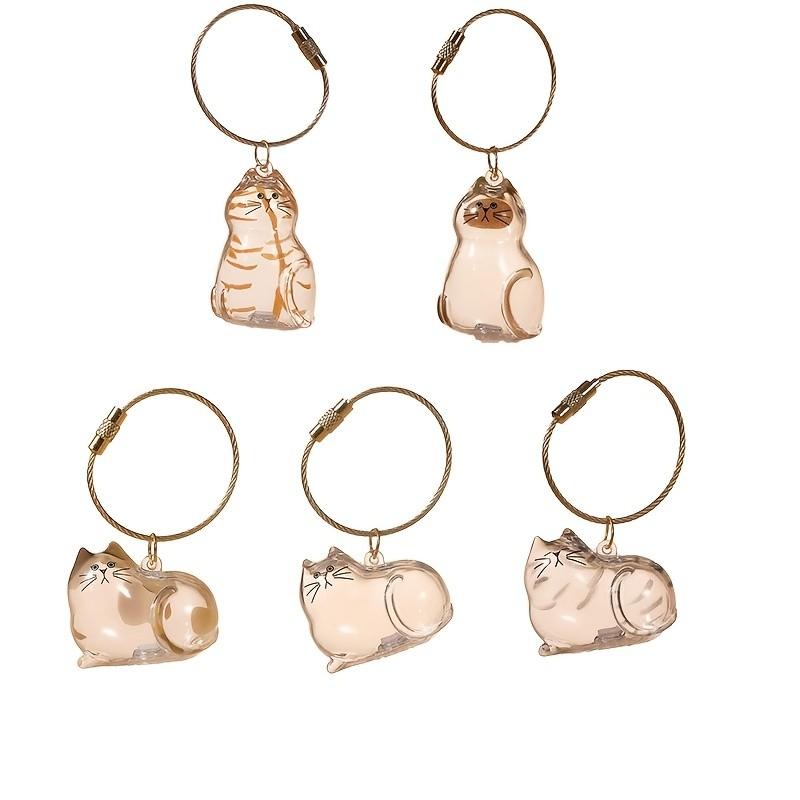 Set of 5 Cat Hair Memorial Boxes, Hanging Rotating Capsules, Cute Cat-Shaped Pet Hair Storage Jars, Memorial Pendant Gifts, with Hooks