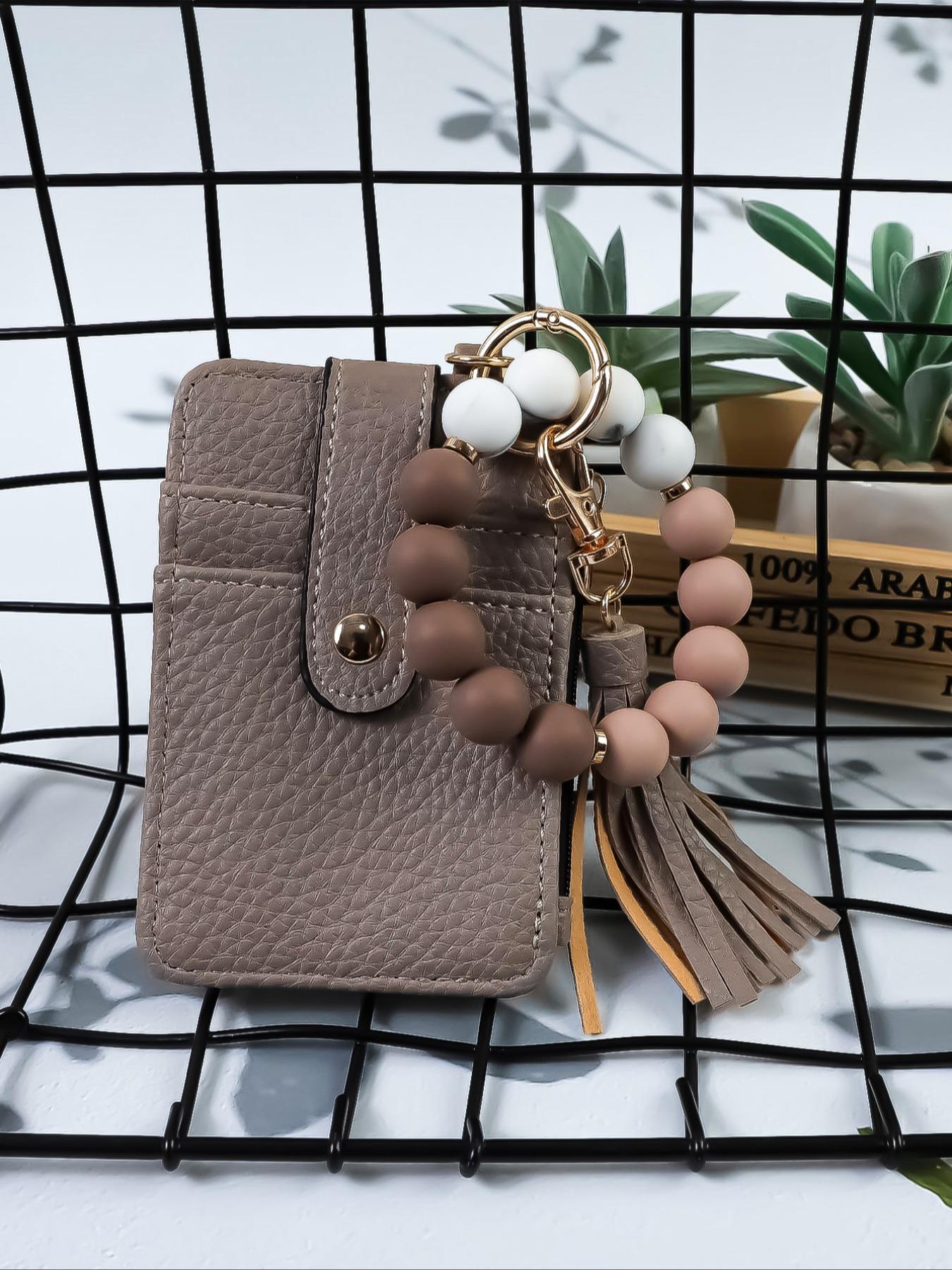1pcs minimalist style, featuring marble-patterned silicone beads handcrafted into a western cowboy bag, wrist keychain, women's wallet card holder, bracelet key ring, Keychain Wristlet, perfect gift for friends or mothers