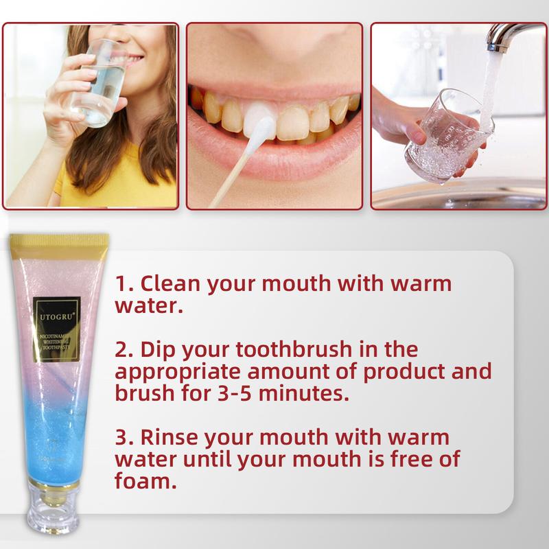 UTOGRU Triple Whitening Niacinamide Toothpaste for Oral Health & Sensitive Skin Blue Bad Breath Killer Brighten Teeth Say Goodbye to Oral Problems UTOGRU Triple Whitening Niacinamide Toothpaste for Oral Health & Sensitive Skin Blue Bad Breath Killer Brighten Teeth Say Goodbye to Oral Problems