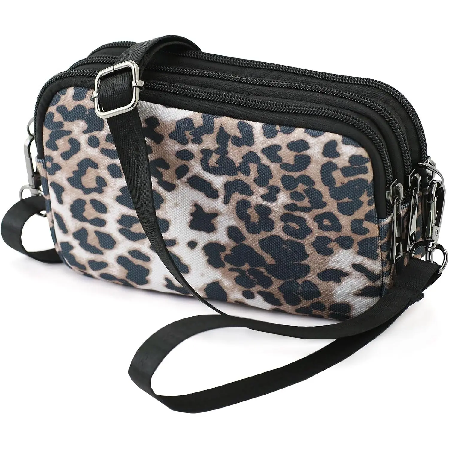 Small Wristlet Wallet for Women, 3-Zip Crossbody Phone Purse