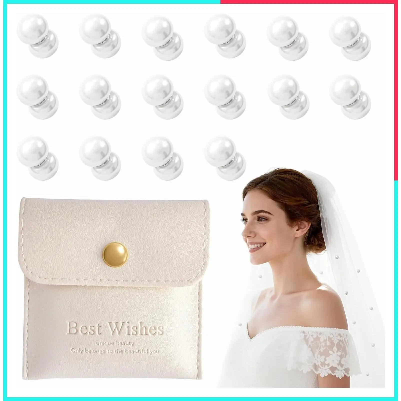 16 Pairs Double-Sided Pearl Veil Weights, Invisible Holders for Long Veils, Premium Outdoor Wedding Accessories
