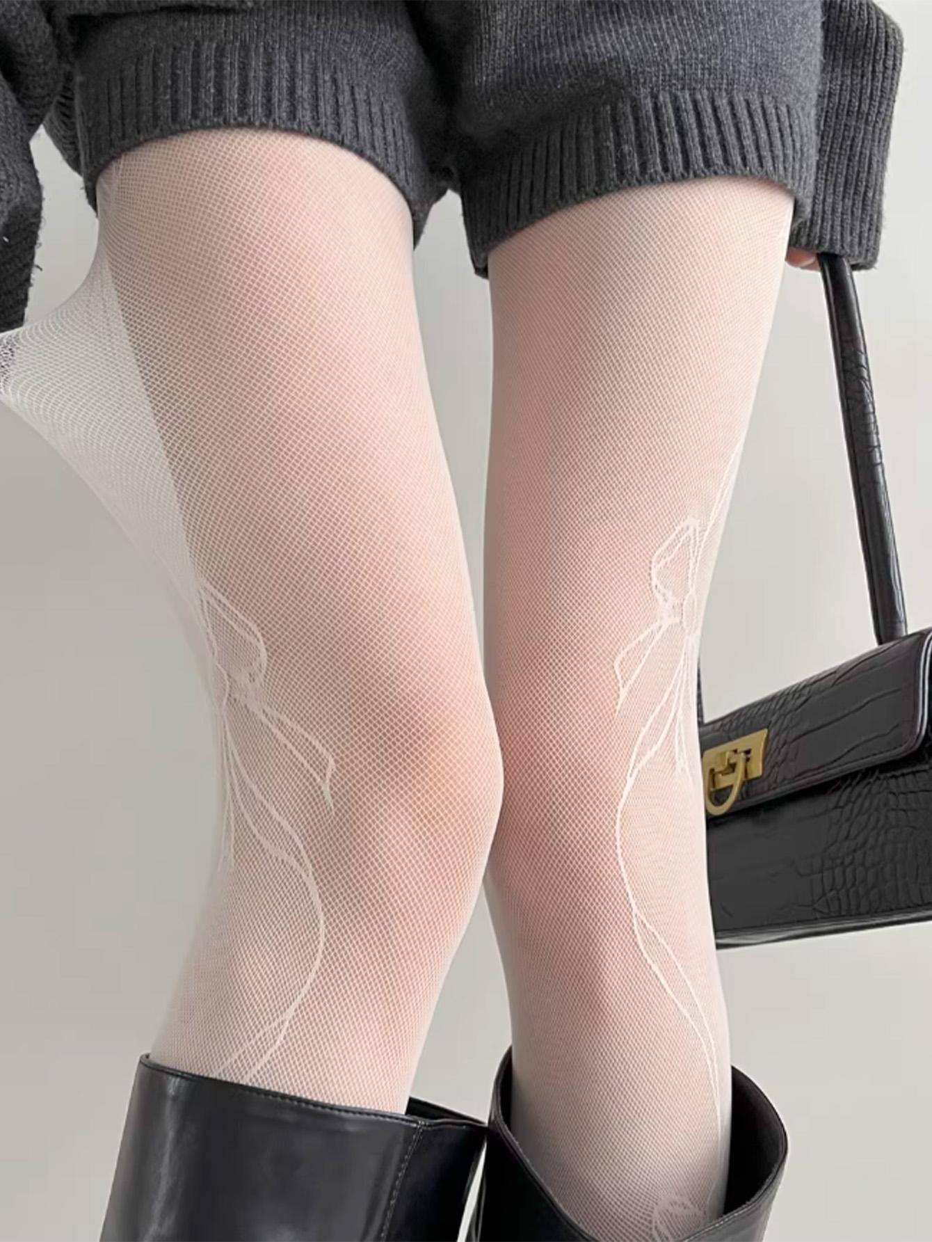 1/2 Pcs Bow Tie Fishnet Pantyhose, Vintage Mesh Stockings, Y2K High Elasticity, Gothic Style, All Seasons