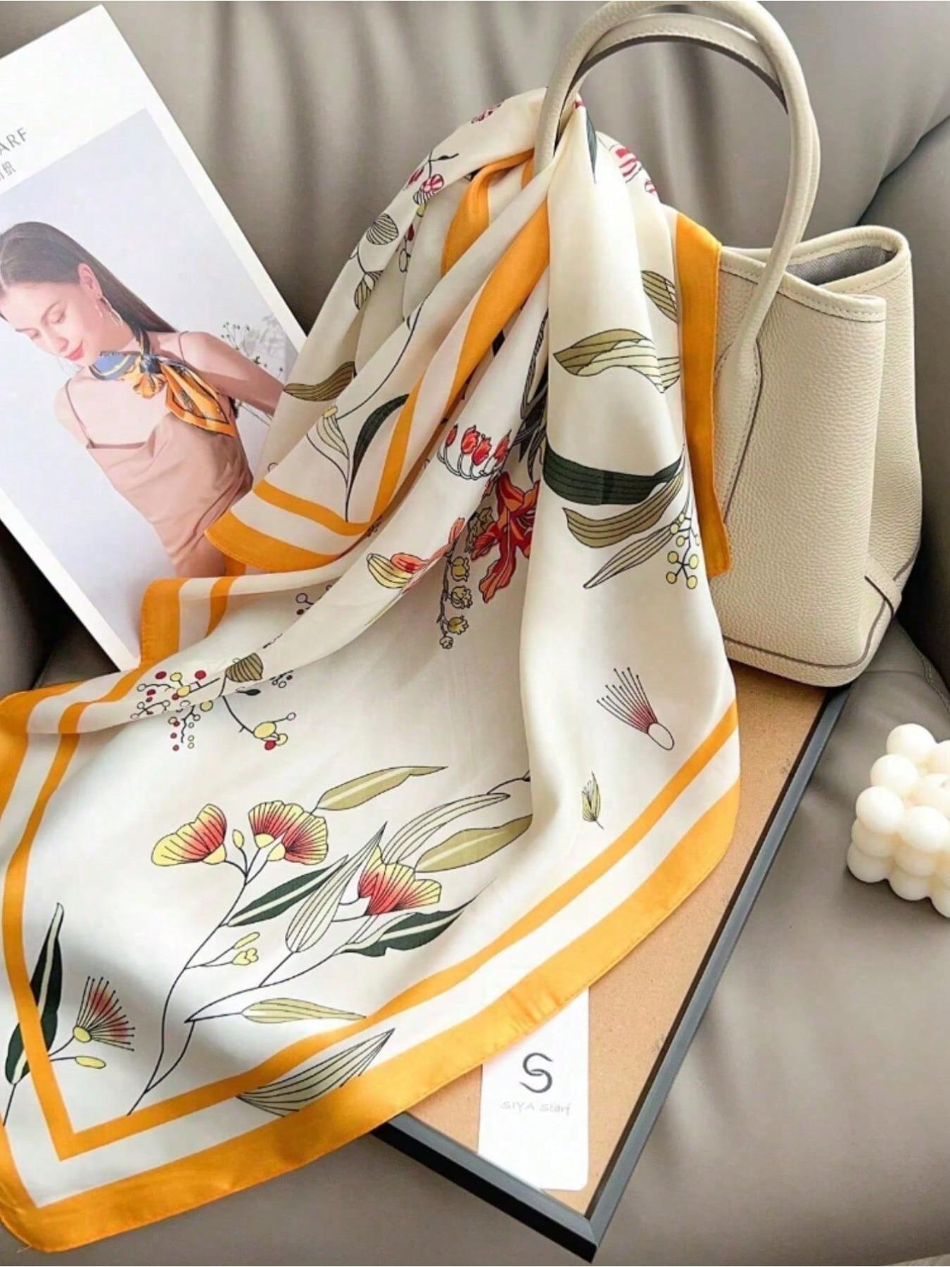 1Pc Spring and Autumn Butterfly Printed Scarf Women's Versatile 70cm Square Scarf Sweet Atmosphere External Shawl