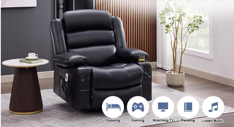 Rocker Recliner Chair with Heat and Massage, 360° Swivel Recliner Chairs for Adults, Oversized Recliner Single Sofa Seat with Cup Holders, Lazy Boy Recliner Single Sofa Seat