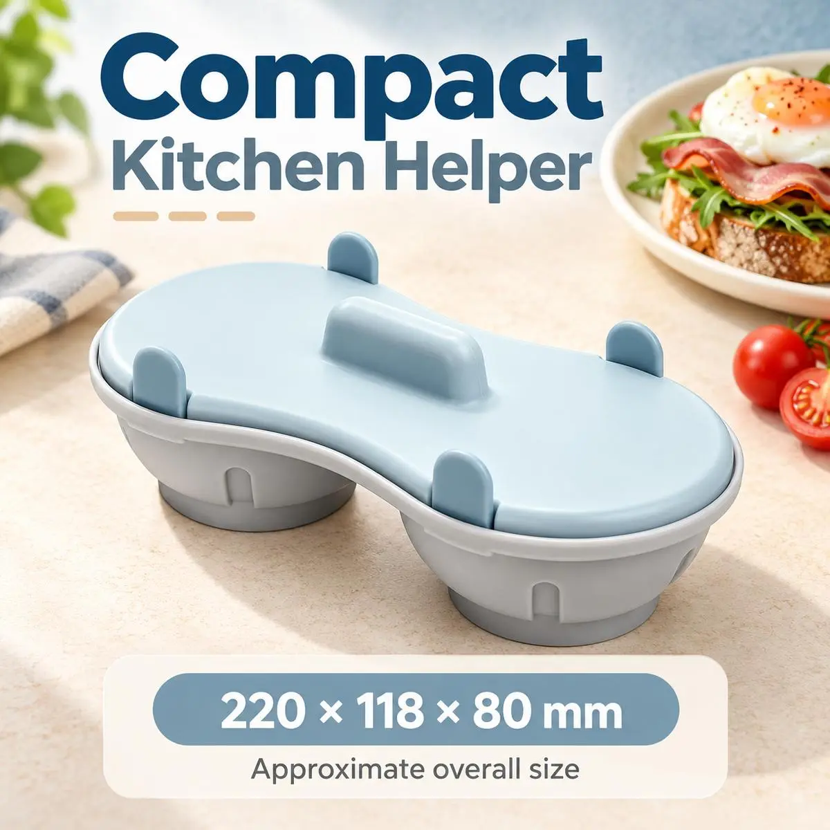 2-Cup Microwave Egg Cooker with Lid, Blue Dual-Compartment Egg Poacher with Removable Inserts for Quick Breakfast, Poached Eggs & Meal Preparation