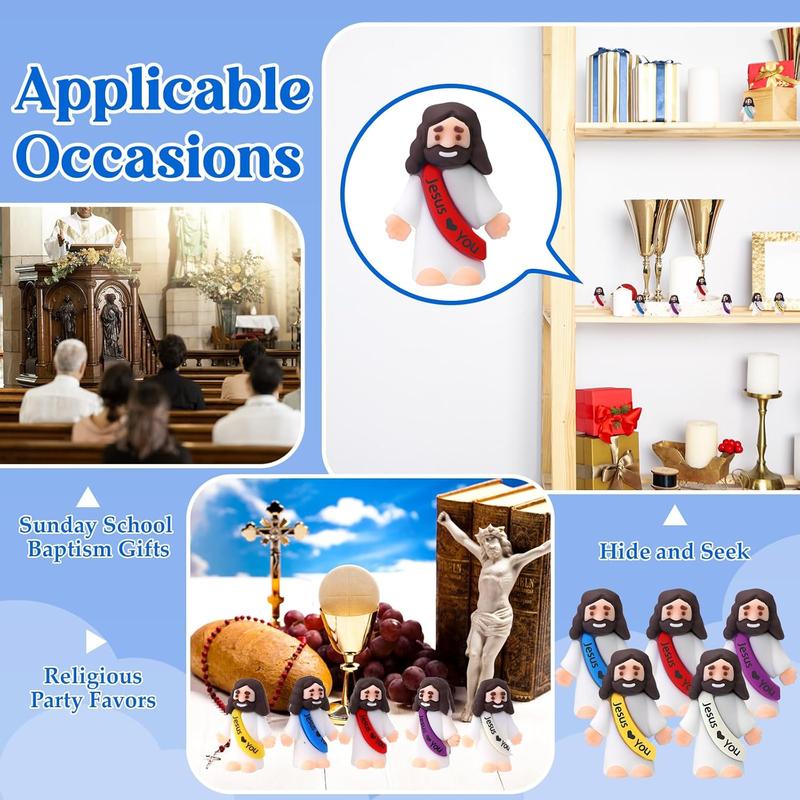 60pcs Mini Jesus Figures Jesus Love You Mini Rubber Toys to Hide and Seek Religious Party Favors Sunday School Baptism Gifts(Lively Colors)