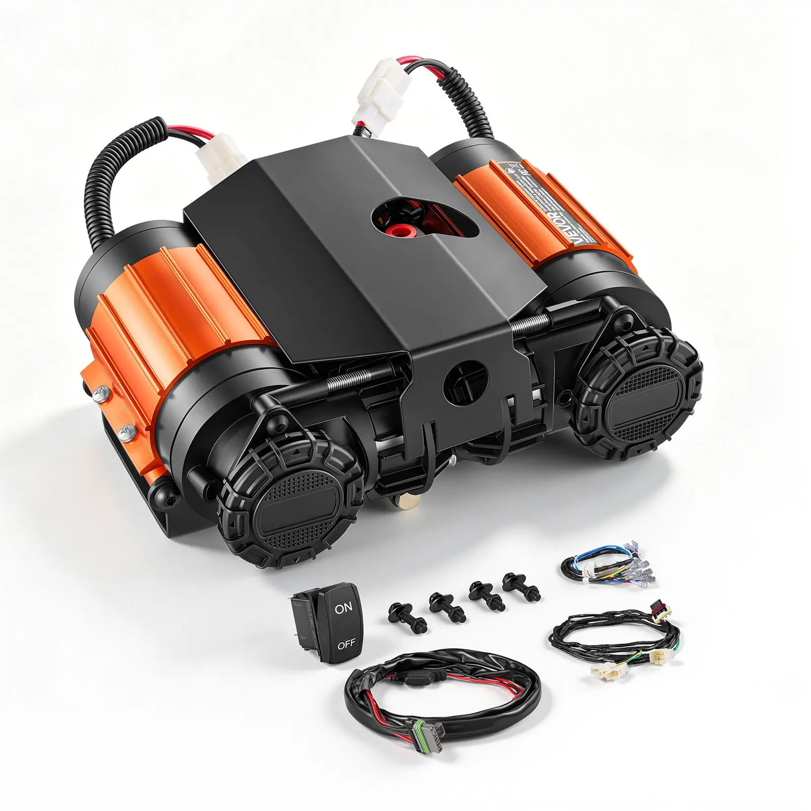VEVOR 12V Dual-Cylinder Air Compressor - 1HP, 4.73 SCFM Compact Aluminum Alloy Portable Unit, 150PSI Heavy Duty Off-Roading Tire Inflator with Differential Lock Harness for Pickup/SUV