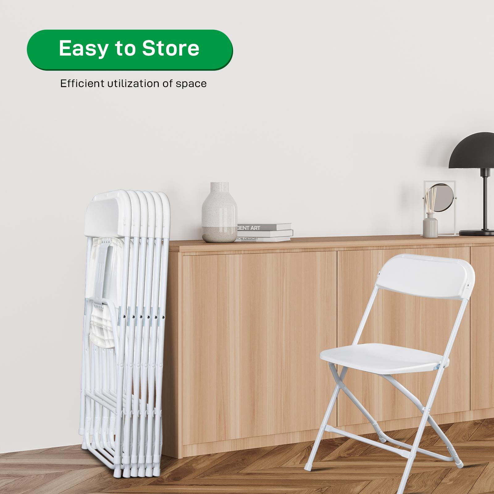 4/6/10 Pack White & Black Plastic Folding Chairs with Steel Frame, 350lb Capacity, Stackable & Portable for Indoor/Outdoor Events, Office, Wedding, Party, Picnic, Kitchen, Dining"