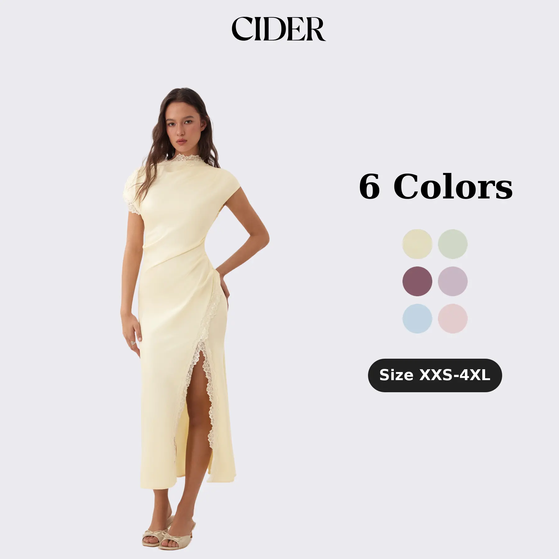 Cider Satin Lace Trim Split Mermaid Maxi Dress SohoChic