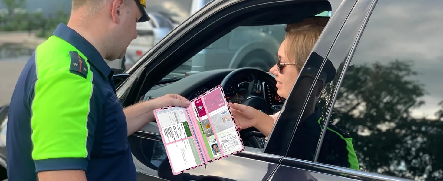Car Registration and Insurance Holder, with Magnetic Closure for License, Cards and Documents, All Vehicle Needs and Car Accessories (Leopard-Black)