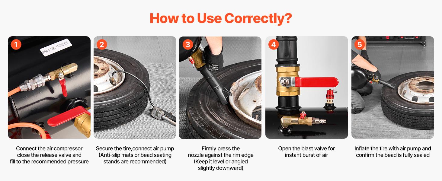 VEVOR Air Tire Bead Seater, 5 Gal/ 18.9 L, Heavy Duty Tire Bead Blaster Tool, 87-116 PSI Operating Pressure, Air Trigger Seating Inflator for Pickup, Truck, ATV, Jeep, Van, Lawn Tractor, RV, Black