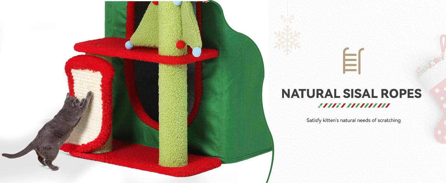Yitahome Christmas 2/3-Tier Cat House, Indoor Cat Cave Bed Playhouse, Covered Cat Beds & Furniture with Scratch Pad and Hideaway Cave,Christmas Cute Modern Cat Condo Furniture for Multi Small Cats