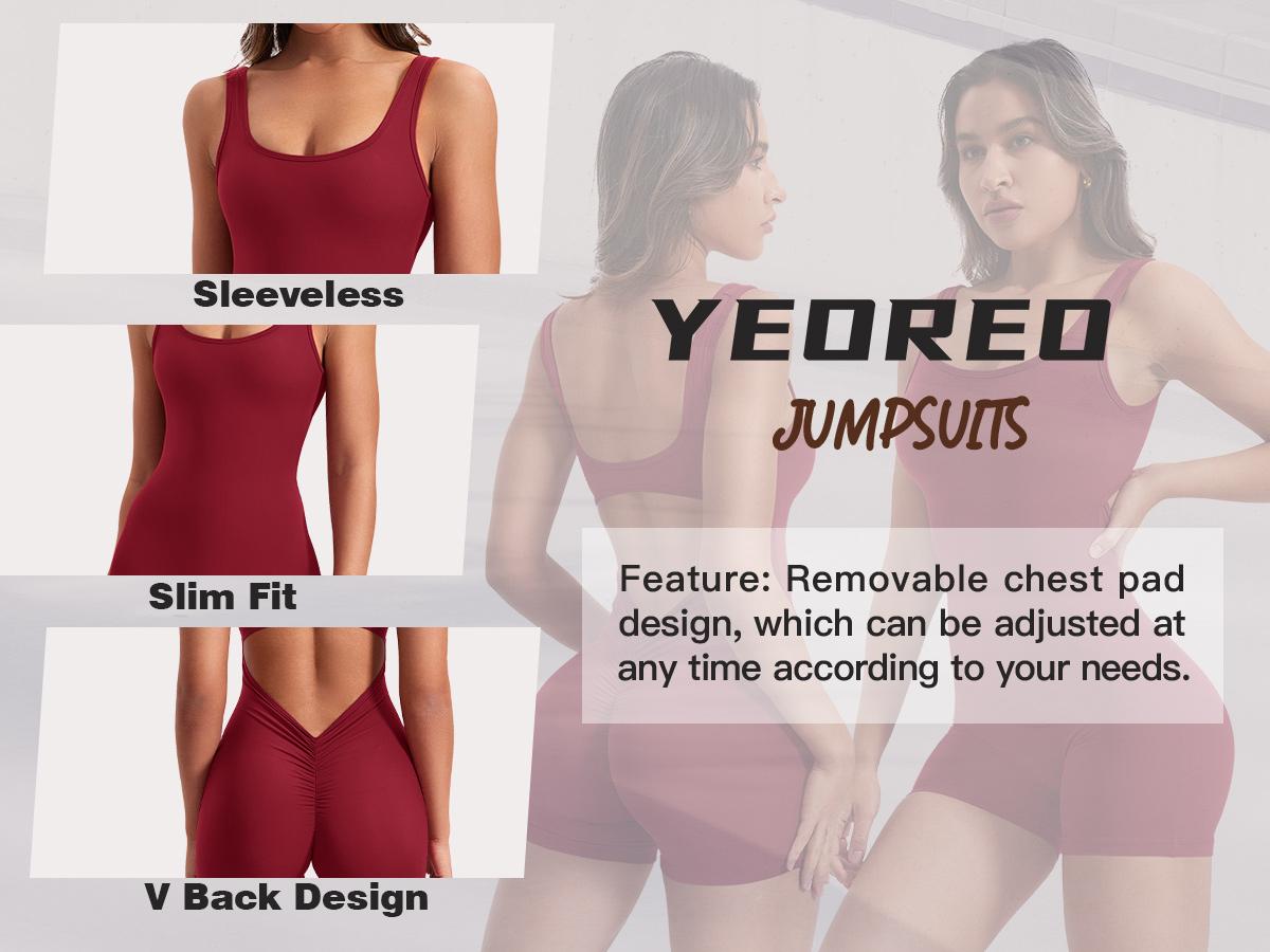 YEOREO Women’s Sleeveless Yoga Jumpsuit Open Back V-Neck Scrunch Butt Tummy Shaping Workout Romper Stretchable Activewear Stylish Activewear