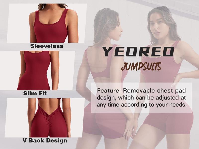 YEOREO Women’s Sleeveless Yoga Jumpsuit Open Back V-Neck Scrunch Butt Tummy Shaping Workout Romper Stretchable Activewear Stylish Activewear