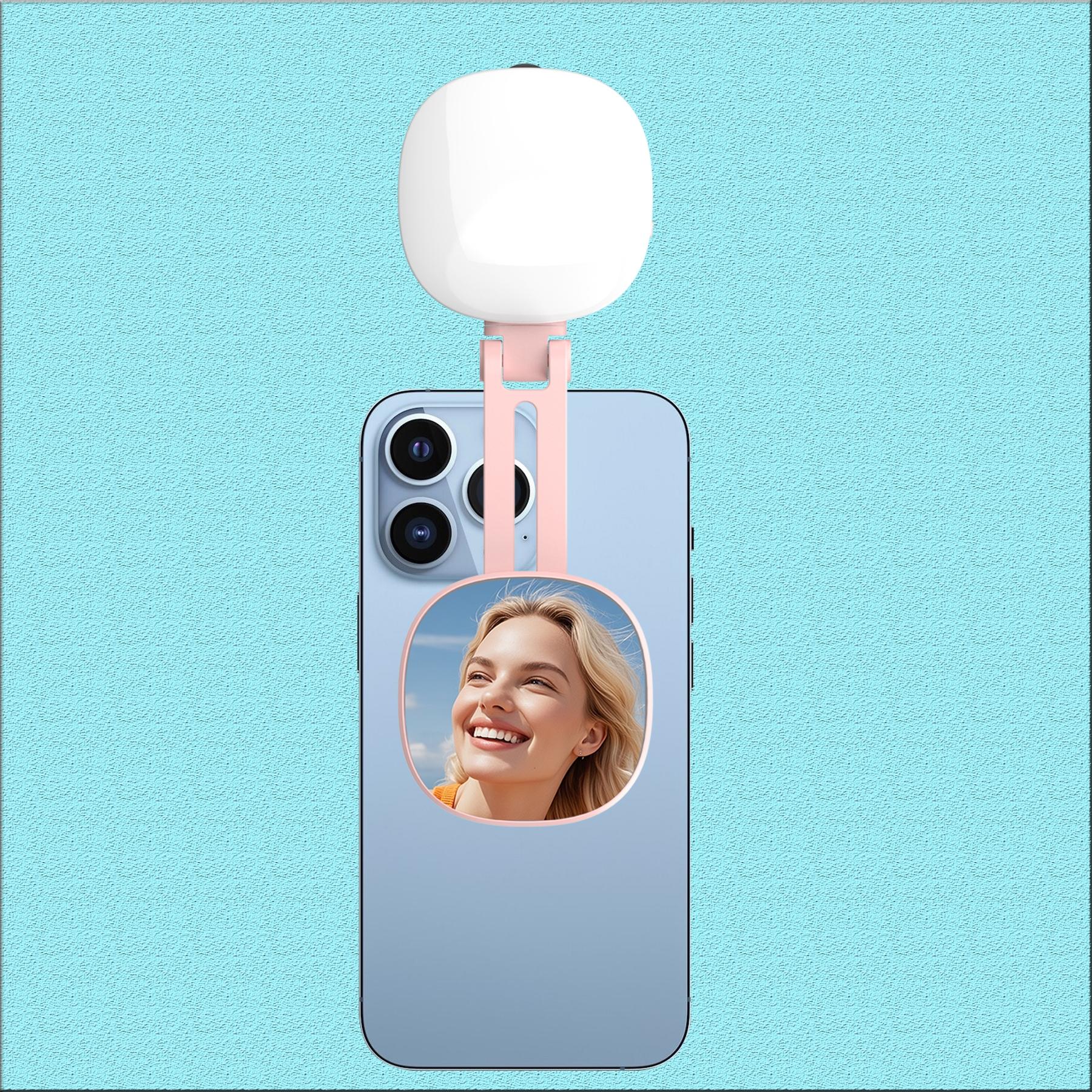 Magnetic Selfie Light for Phone with Mirror, Retractable Foldable Pocket Size Portable Mini Ring Light for Phone, Dimmable Fill LED Phone Light, Selfie Led Lights for Video Recording/Live Streaming/Makeup/Vlog