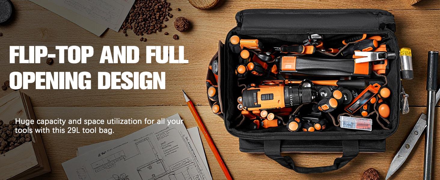 20L Large Capacity Tool Bag, Durable Multi-Pocket Portable Storage, Adjustable Shoulder Strap, Wide Mouth Pouch, Ideal Gift for Electricians
