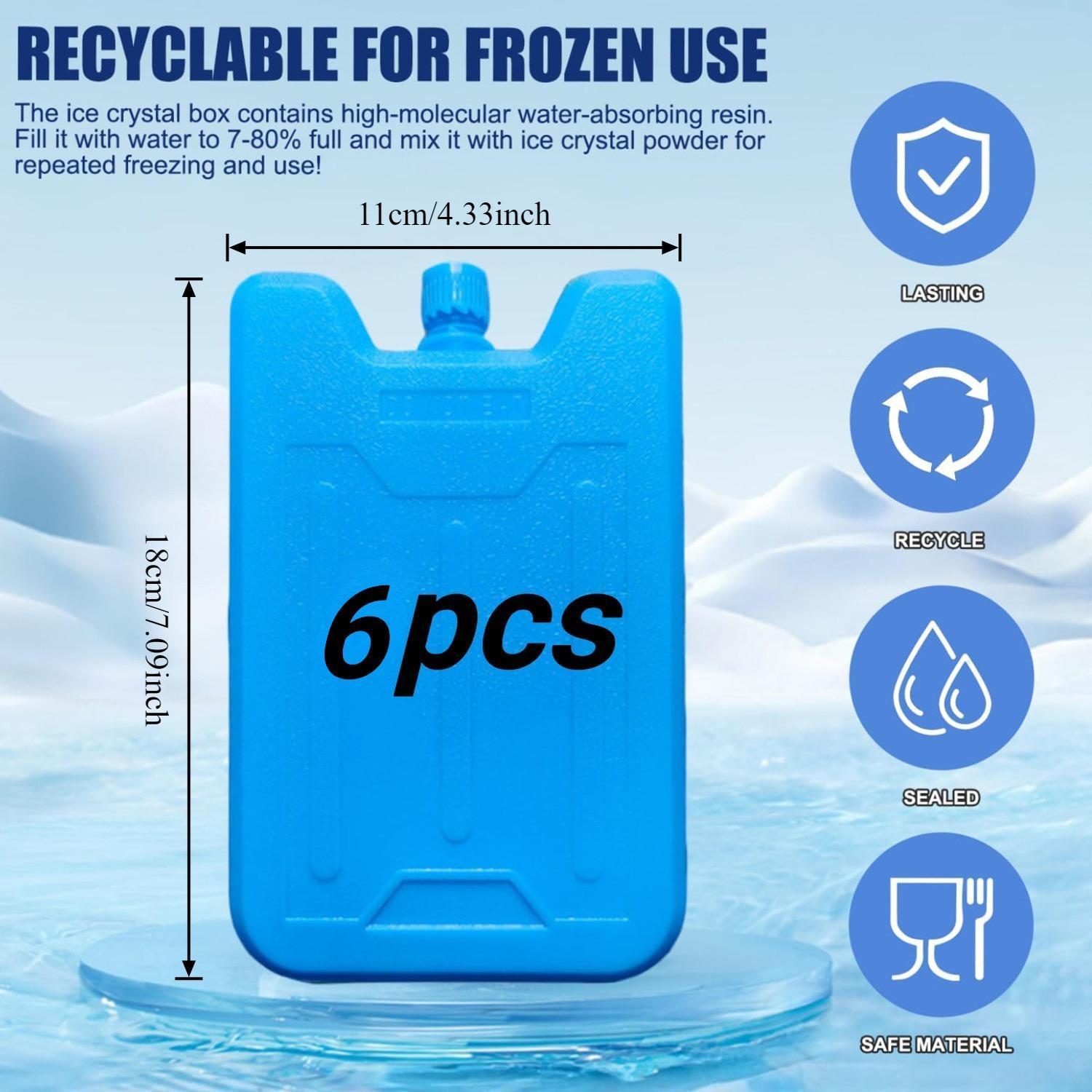 6pcs Cooler Ice Packs - Reusable (-5 C) Space-Saving Slim, Cold, Dry, Freezer Packs For Cooler Bags, Food Beverage, Refrigerator, Air Conditioner Fan, Lunch Boxes, Bento, Beach, Camp