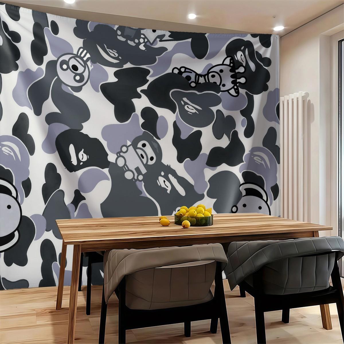 Camouflage Print Tapestry, Gray/Blue Yellow/Black White Camo Styles, Soft Lightweight Durable Wall Hanging Decor for Bedroom Living Room, Suitable for All People, Ideal Gift Choice