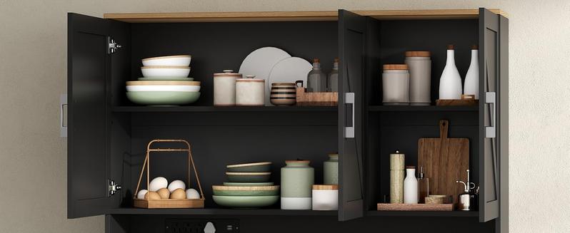 Farmhouse Kitchen Pantry Cabinet 71" Tall with 4 Adjustable Shelves, 6 Doors, Power Outlet, Freestanding Design for Kitchen Storage Cupboard