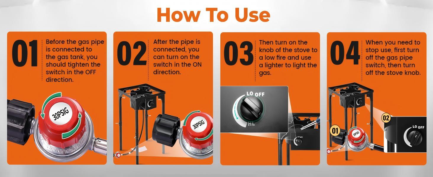 GEEKHOM Propane 3 Burner Camp Stove Outdoor High Pressure Propane 2 Burner Adjustable PSI Regulator and Steel Braided Hose With Removable Legs Camping Kitchenware Camping Gear