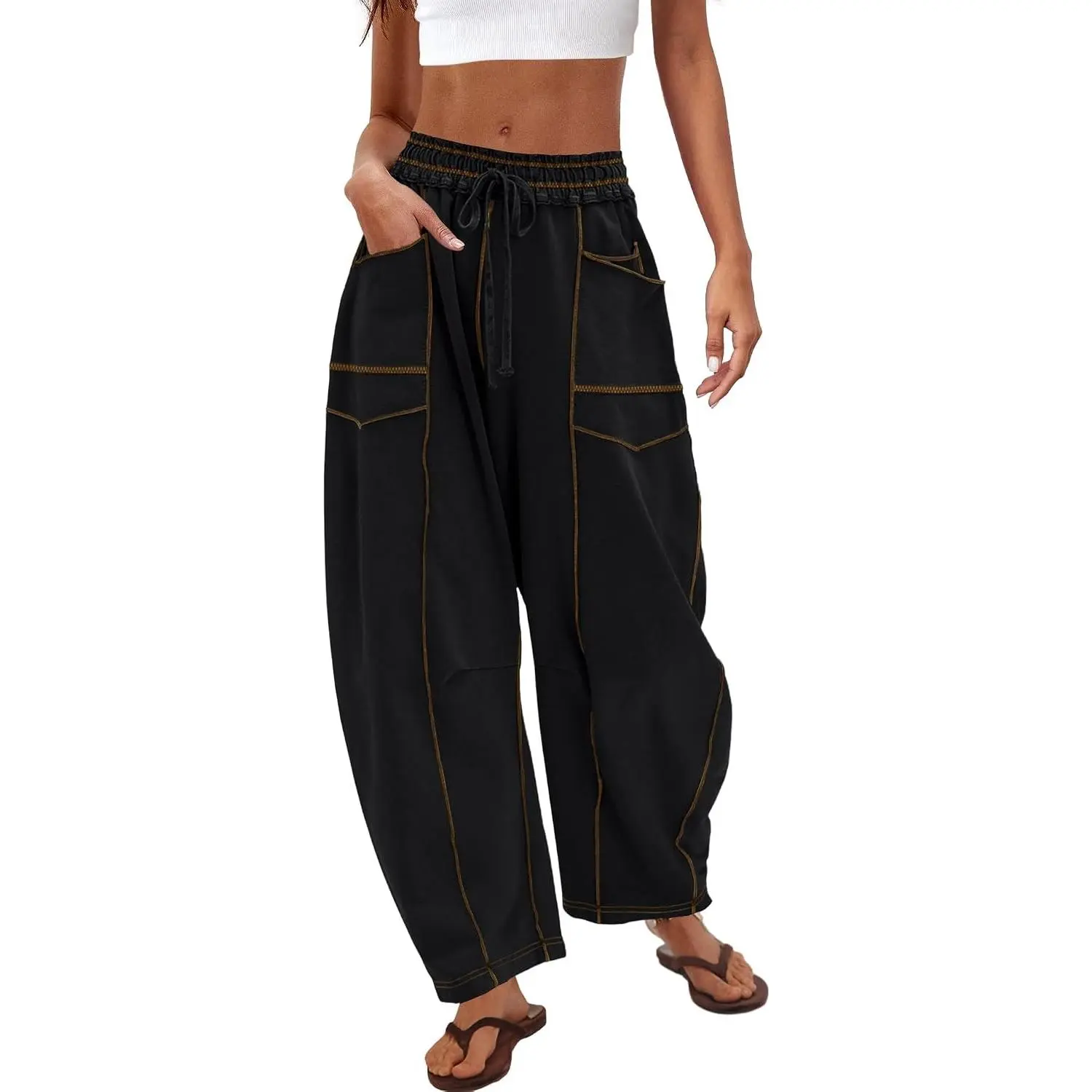Womens Barrel Sweatpants Baggy Wide Leg Lounge Pants | Baggy Wide Leg Sweatpants with Pockets, Barrel Leg Sweat Pants with Drawstring, High Waisted Palazzo Pants, Sweats, Striped