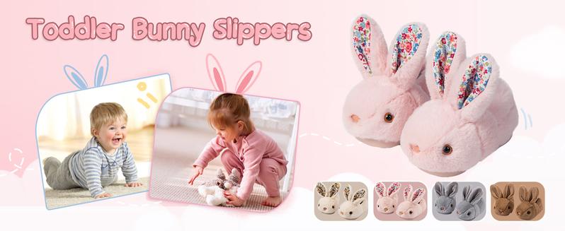 Drecage Girls Toddler Slippers Boys House Shoes For Little Kids Cute with Bunny Design Plush Indoor Slippers Non-Slip Comfortable Soft Cotton Footwear