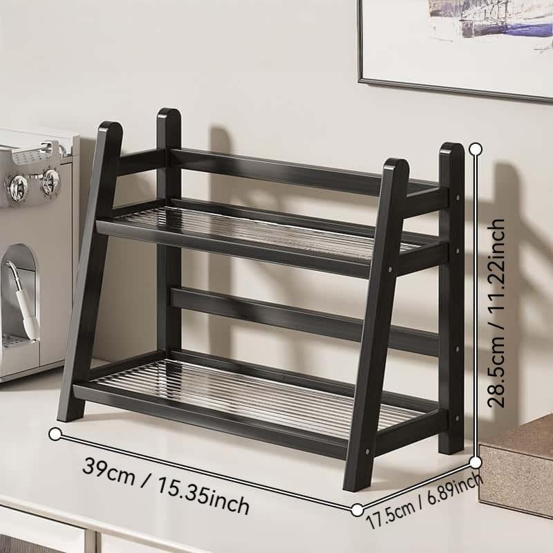 Double Layer Storage Rack, Cup Holder, Mug Organizer, Kitchen and Living Room Use, Small Desktop Shelf, Durable Wooden Material, Space Saving Design, Display Shelf