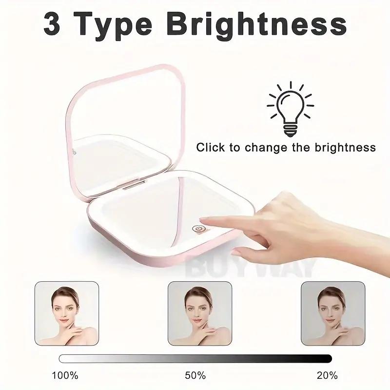 Portable LED Travel Cosmetic Mirror, 1 Count Rechargeable Luminous Compact Cosmetic Mirror, Lighted Makeup Mirror, Double-sided Pocket Mirror for Women & Girls