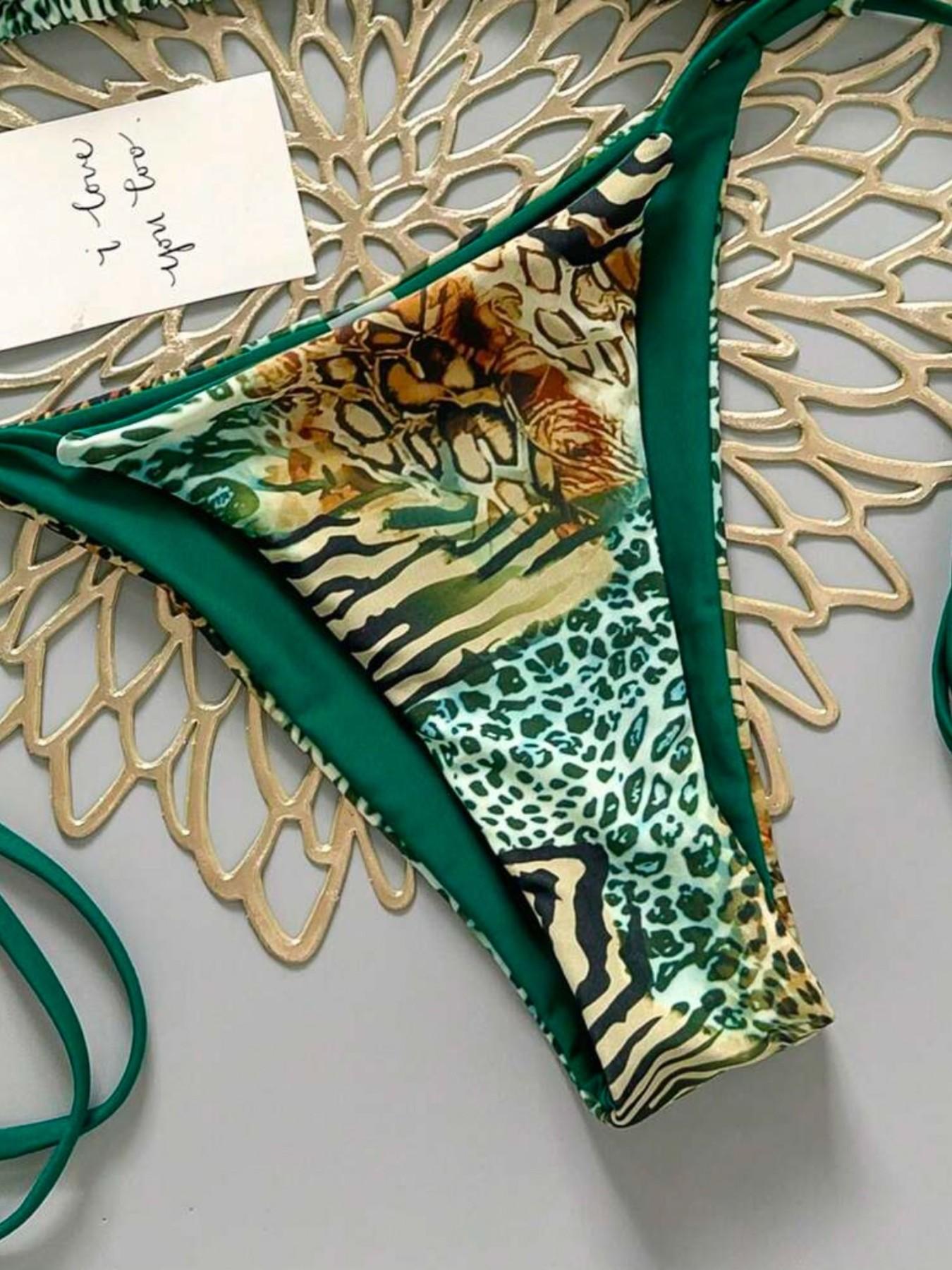 2026 Sexy Vintage Leopard Print Pattern Bikini 2 Pieces Set For Women
