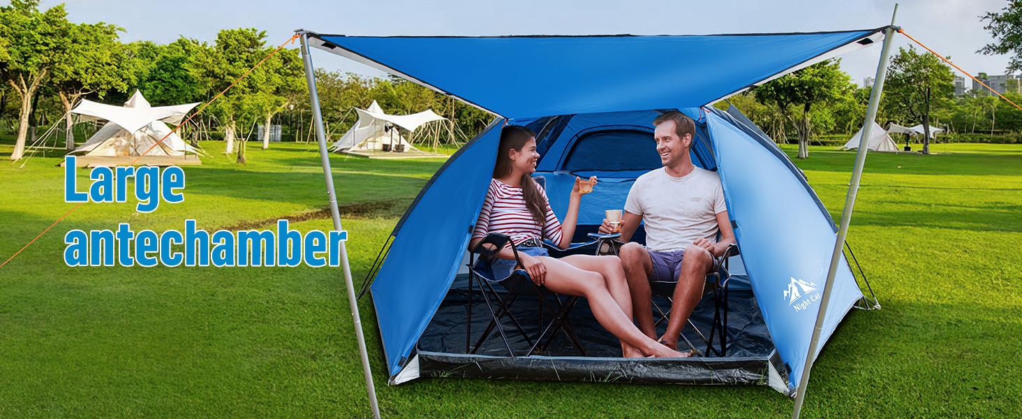 Night Cat Family Camping Tent - 2-3 Person Instant Hydraulic Setup Foldable Dome with Detachable Porch, Double Layer 210D Oxford Waterproof Canopy, Windproof Portable Comfy Tent with B4 Mesh, Moisture-Proof 190T Polyester Fabric for Car Camping